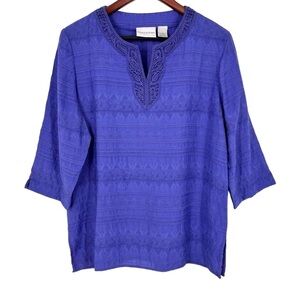 Alfred Dunner Women's Sz 10 blouse 3/4 sleeve Purple Businees Church Embroidered